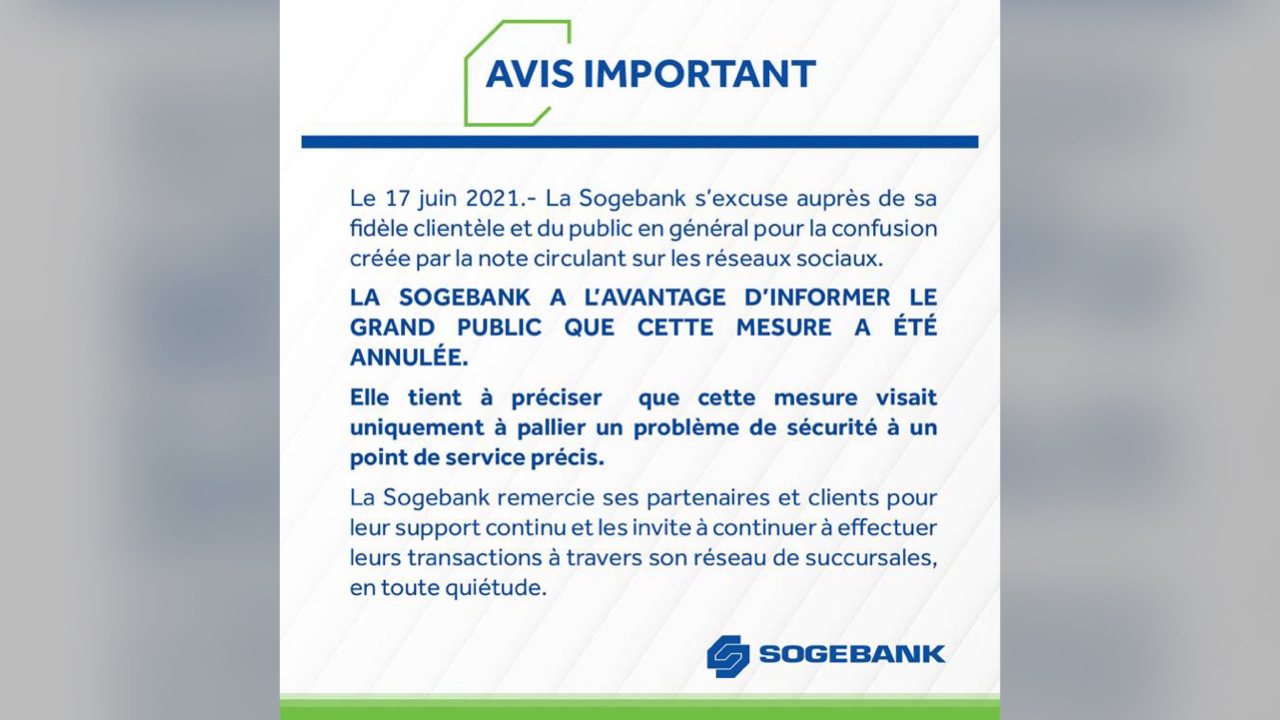 La SOGEBANK forcée d’annuler une décision jugée « injuste » et « scandaleuse » post thumbnail image